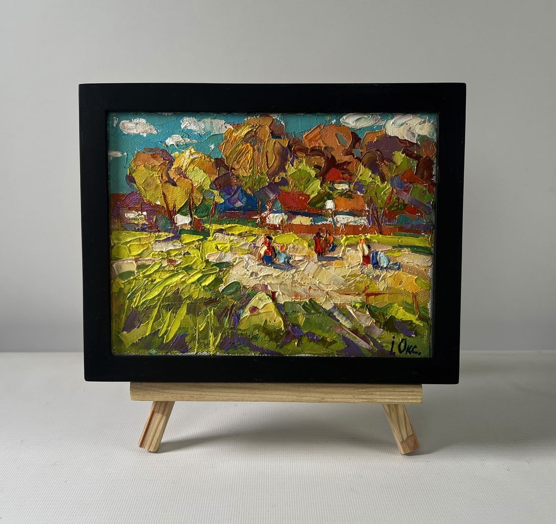 Oil painting On the pasture silence Oksana Ivanyuk: Title : Oil painting On the pasture silence Oksana Ivanyuk Description: No.AAA5361The Oil painting on Canvas titled "On the Pasture Silence" invites the viewer into a tranquil rural scene infused with