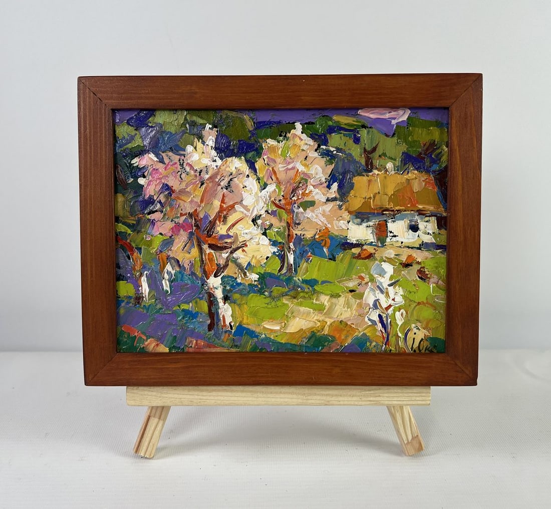 Oil painting Ray of spring morning Oksana Kalenyuk: Title : Oil painting Ray of spring morning Oksana Kalenyuk Description: No.AAA5123The oil painting on Cardboard titled "Ray of Spring Morning" radiates a vibrant tenderness that only the earliest hour