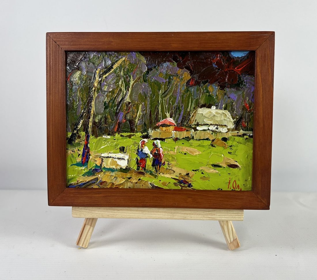 Oil painting Neighbors in the summer garden Alex Kalenyuk: Title : Oil painting Neighbors in the summer garden Alex Kalenyuk Description: No.AAA5134The oil painting on Cardboard titled "Neighbors in the summer garden" offers a vibrant and intimate glimpse