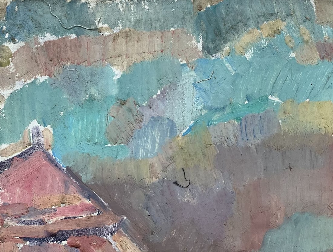 Oil painting roofs of houses Peter Tovpev - 2