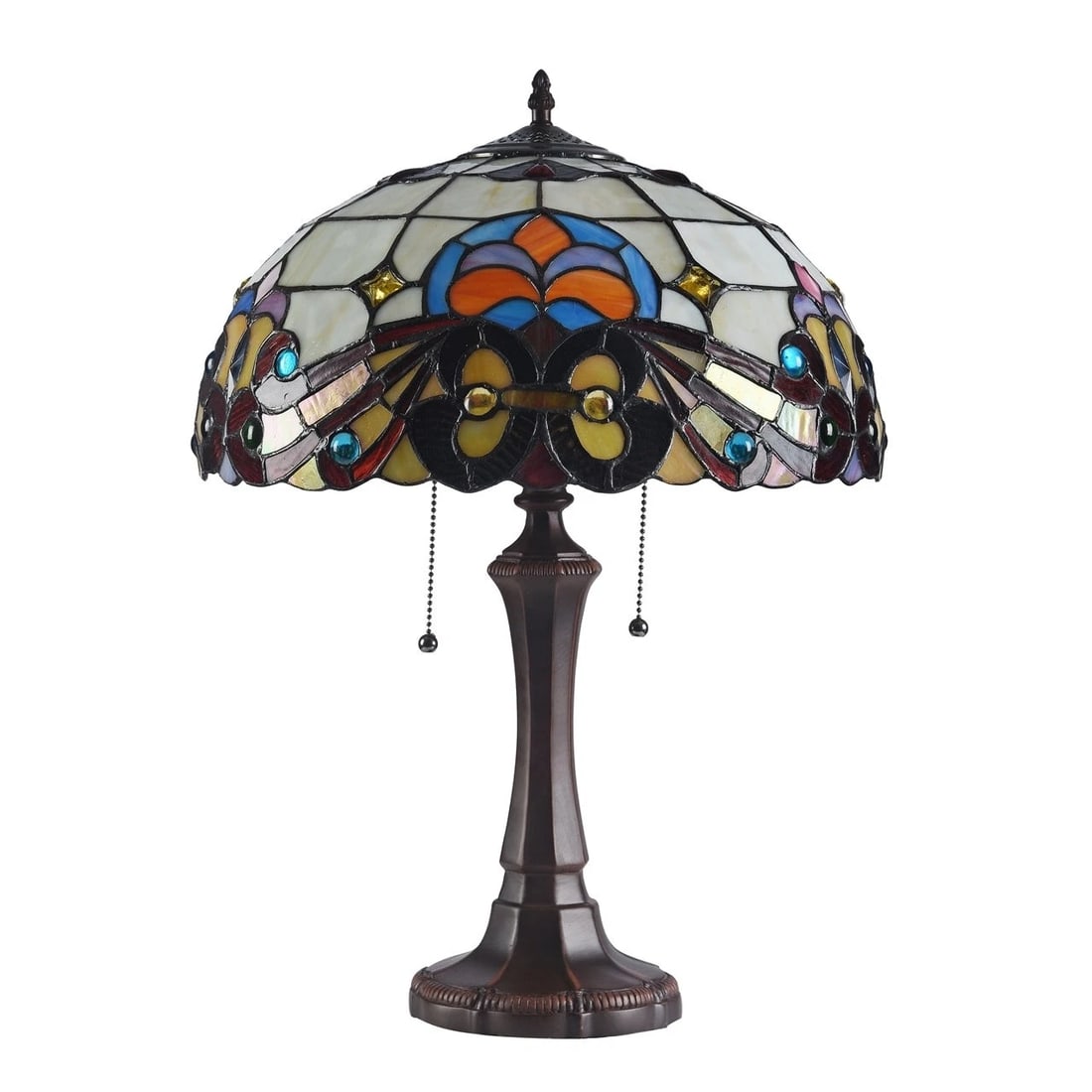 21.85" 2 Light Pull Chain Stained Glass Table Lamp