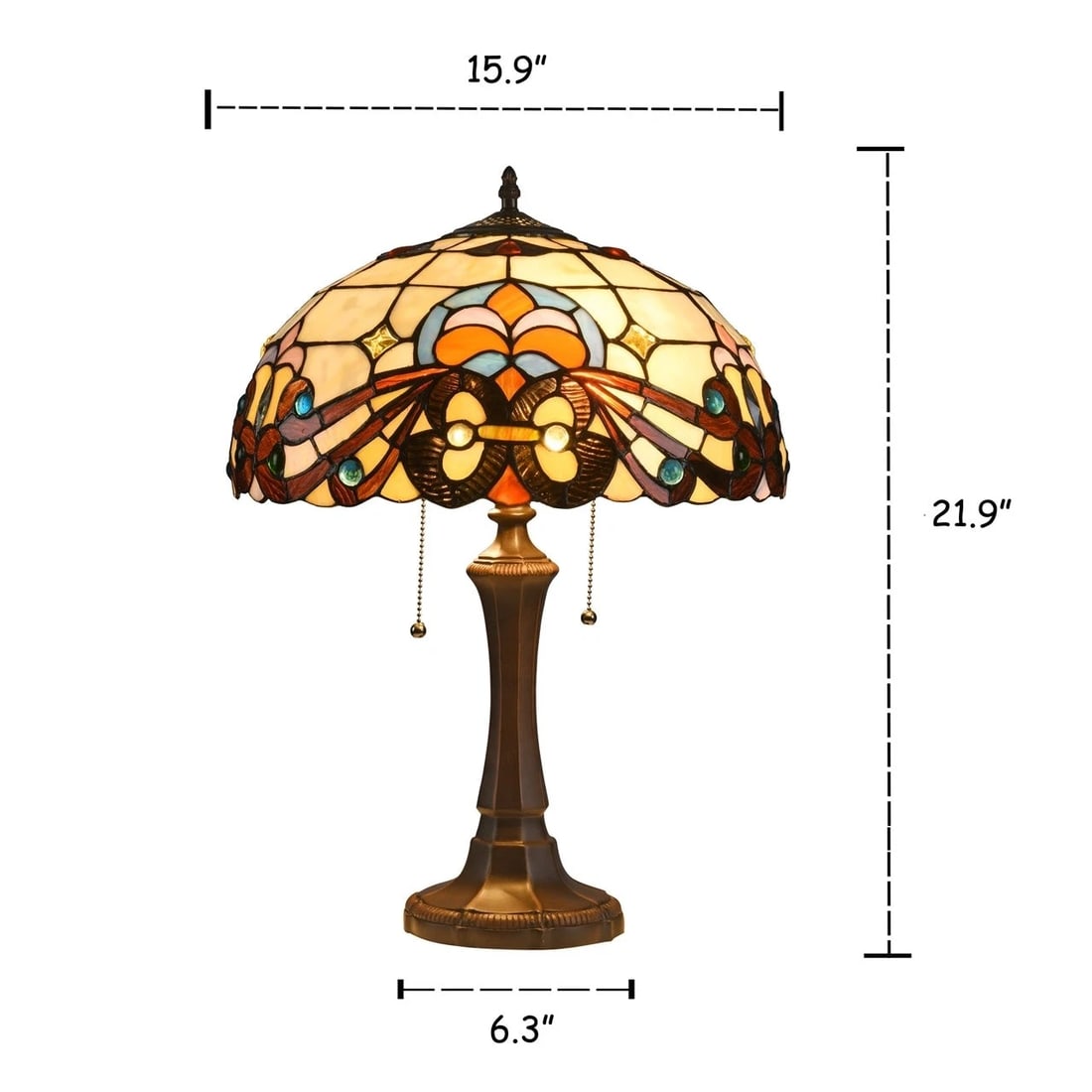21.85" 2 Light Pull Chain Stained Glass Table Lamp - 3