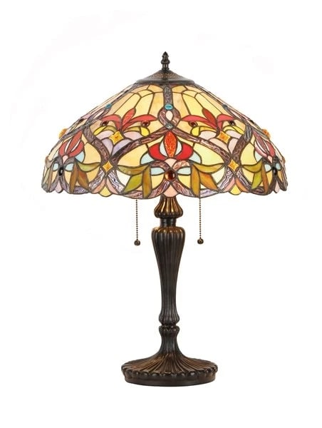 24" Tiffany Style Stained Glass Table Lamp Victorian 2-Light Desk Lamp 18" Shade - 2