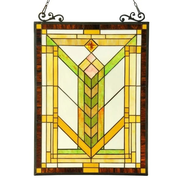 24.6" Craftsman Style Stained Glass Window Hanging Panel Suncatcher - 2