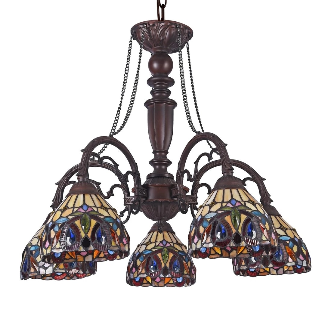 27" 5 Light Stained Glass Hanging Down Light Chandelier - 2