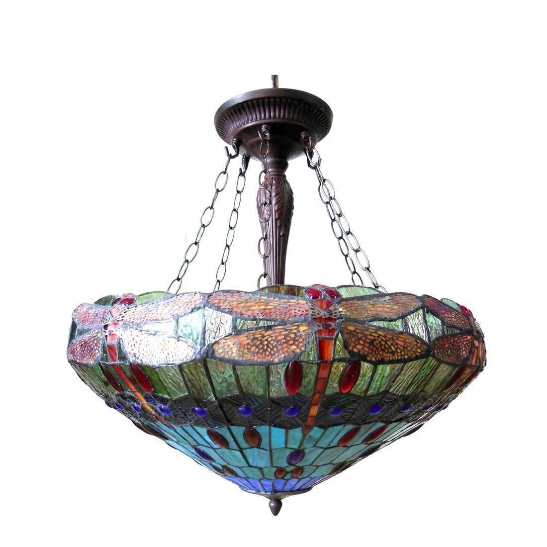 24" Wide Stained Glass Dragonfly inverted Pendant Ceiling Light: 24" Wide 26" Height This stunning reproduction stained ceiling light adds a touch of timeless beauty to any room. illuminate your home with style and sophistication using this captivating ceiling ligh