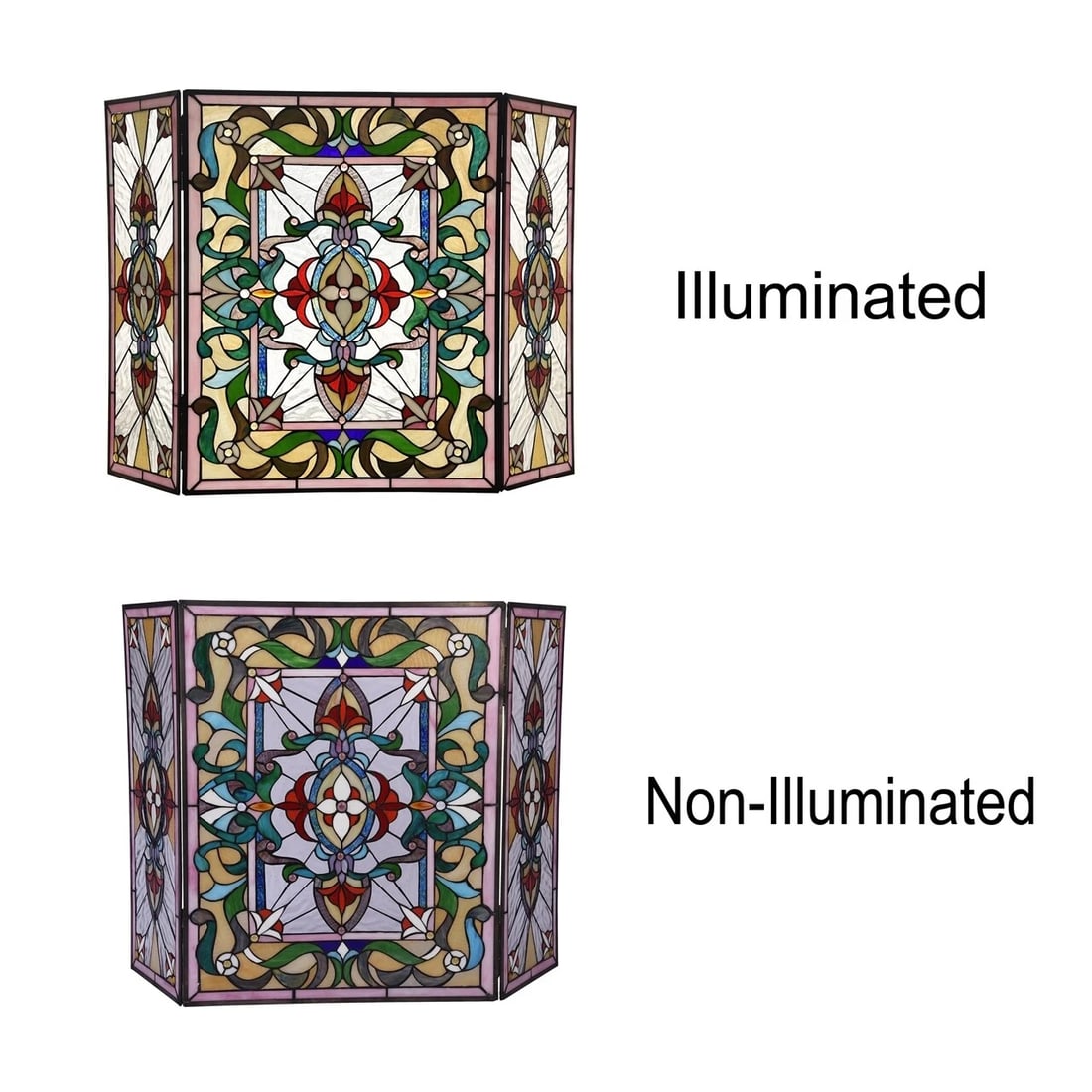 44" Folding Stained Glass Fireplace Screen - 3