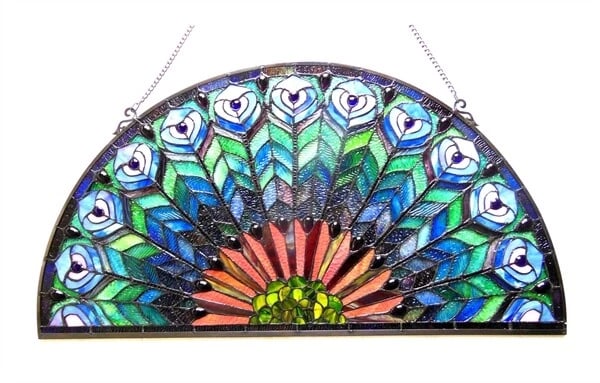35" x 18" Hanging Stained Glass Half Circle Window Panel Suncatcher - 2