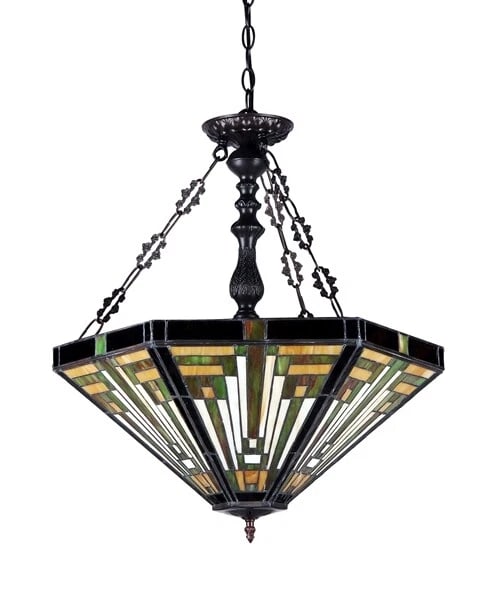 21.7" W 3 Light Stained Glass Hanging inverted Pendant Ceiling Uplight - 2