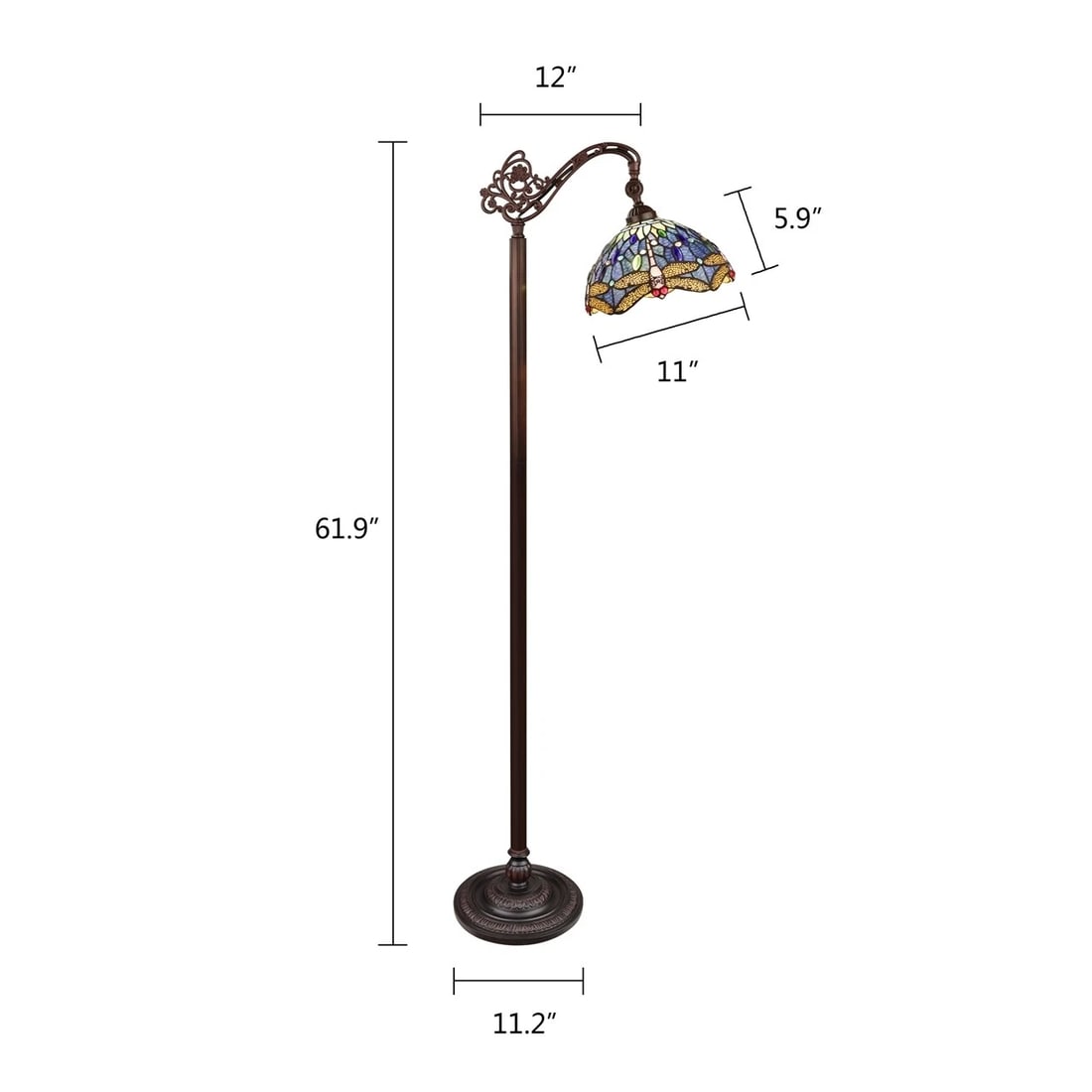 61.9" Stained Glass Dragonfly Reading Floor Lamp - 6