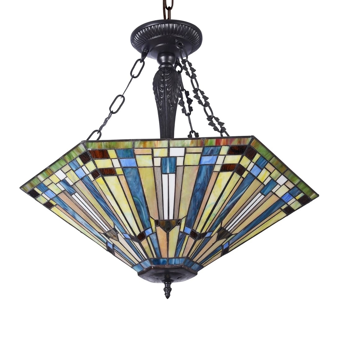 24.4" 3 Light Stained Glass Hanging inverted Pendant Ceiling Uplight - 2