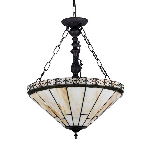 18.3" W 2 Light Stained Glass Hanging inverted Pendant Ceiling Uplight - 2