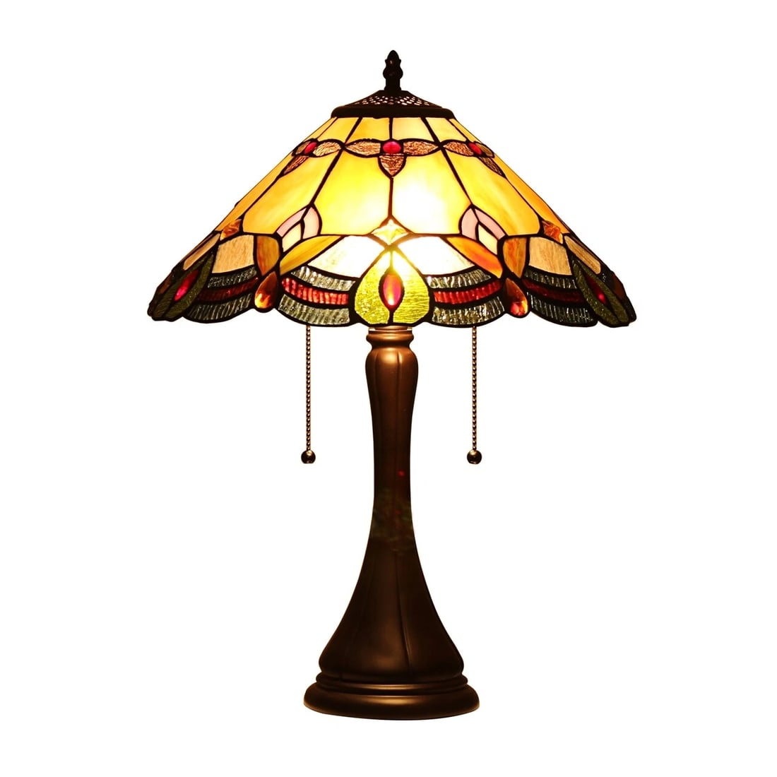 21.3" Amber Cream Colored Stained Glass Table Lamp - 2