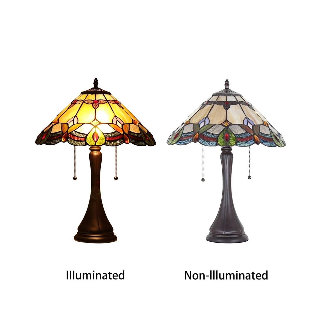 21.3" Amber Cream Colored Stained Glass Table Lamp - 6