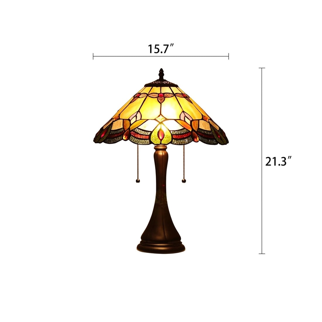 21.3" Amber Cream Colored Stained Glass Table Lamp - 8