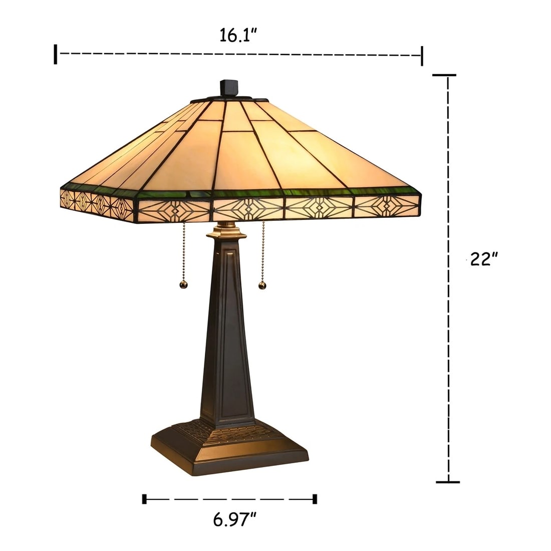 22" 2 Light Pull Chain Stained Glass Mission Table Lamp - 4