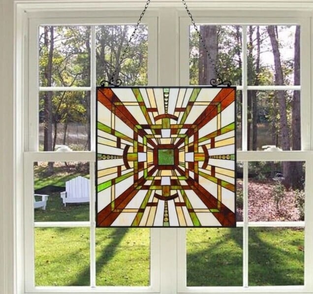 25.7" Mission Stained Glass Hanging Window Panel - 5