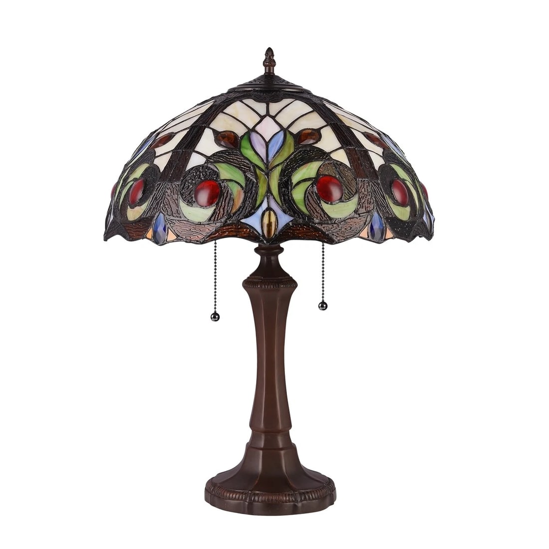 21.9" Victorian Style Stained Glass Table Lamp 16.3" Shade: Beautiful new reproduction tiffany-style table lamp is designed to use two E26 Type A bulbs (bulbs not included). it has a net weight of 9 pounds and features an overall height of 21.9 inches, with an