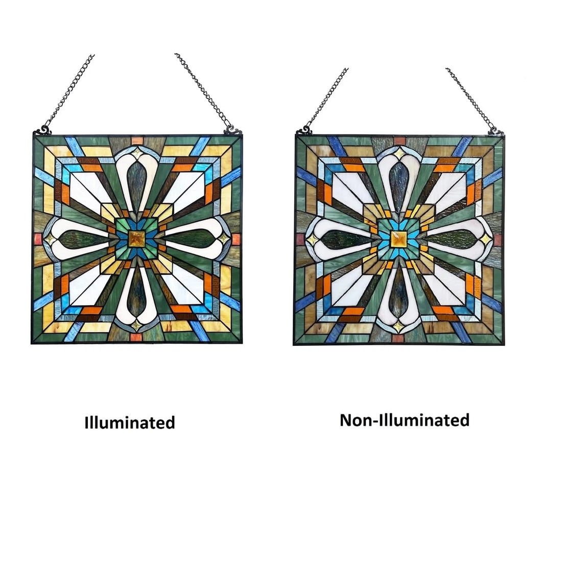 20" Square Panel Stained Glass Window Hanging Panel Suncatcher - 3