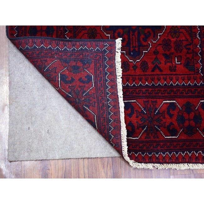 Sapphire Blue Natural Wool Fine Peshawar Hand Knotted Wide Runner Rug - 2