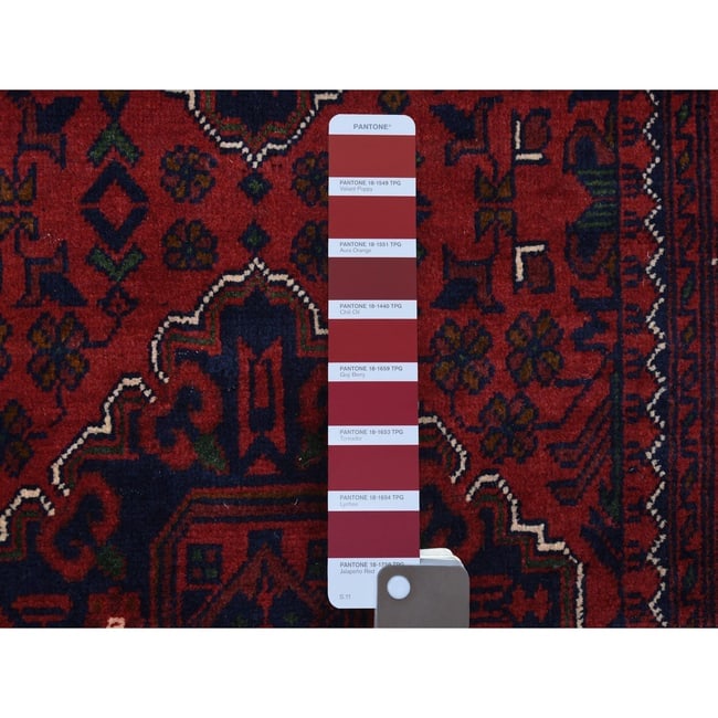 Sapphire Blue Natural Wool Fine Peshawar Hand Knotted Wide Runner Rug - 3