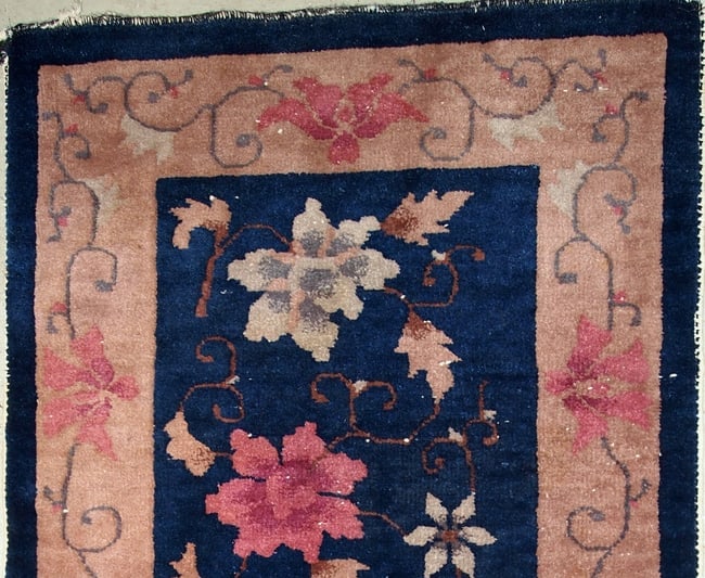 Handmade antique Art Deco Chinese rug 2' x 4.1' ( 61cm x 124cm ) 1920s - 3