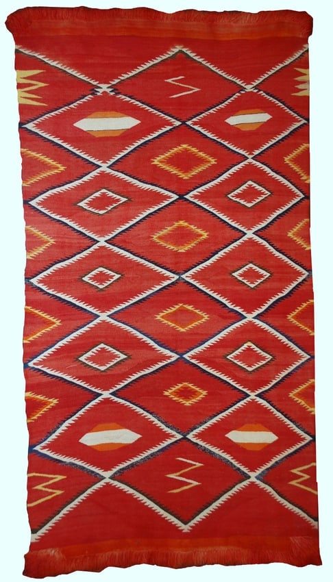 Handmade antique collectible Native American Navajo blanket 4.7' x 7.7' (143cm x 234cm) 1870s: Title:Handmade antique collectible Native American Navajo blanket 4.7' x 7.7' (143cm x 234cm) 1870s Origin:North America Dimension:4.7' x 7.7' (143cm x 234cm) Materials:wool Year:1870s Description:Ant