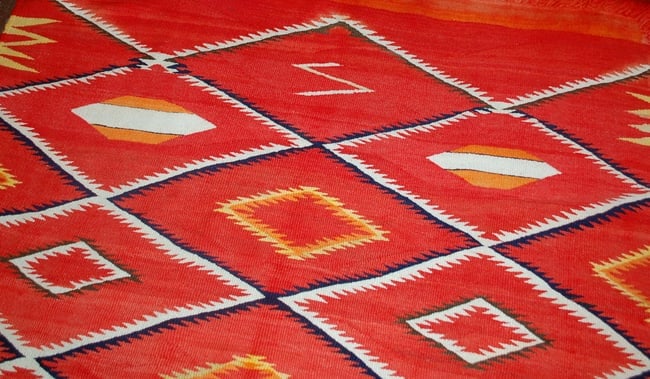Handmade antique collectible Native American Navajo blanket 4.7' x 7.7' (143cm x 234cm) 1870s - 2