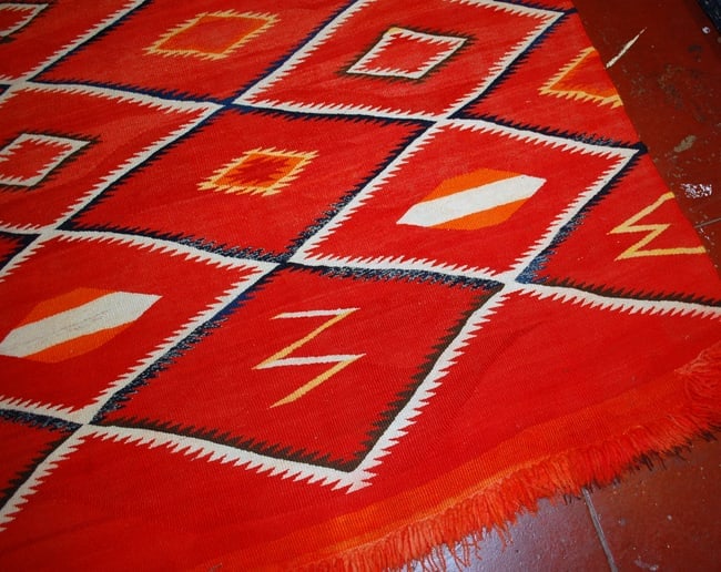 Handmade antique collectible Native American Navajo blanket 4.7' x 7.7' (143cm x 234cm) 1870s - 5