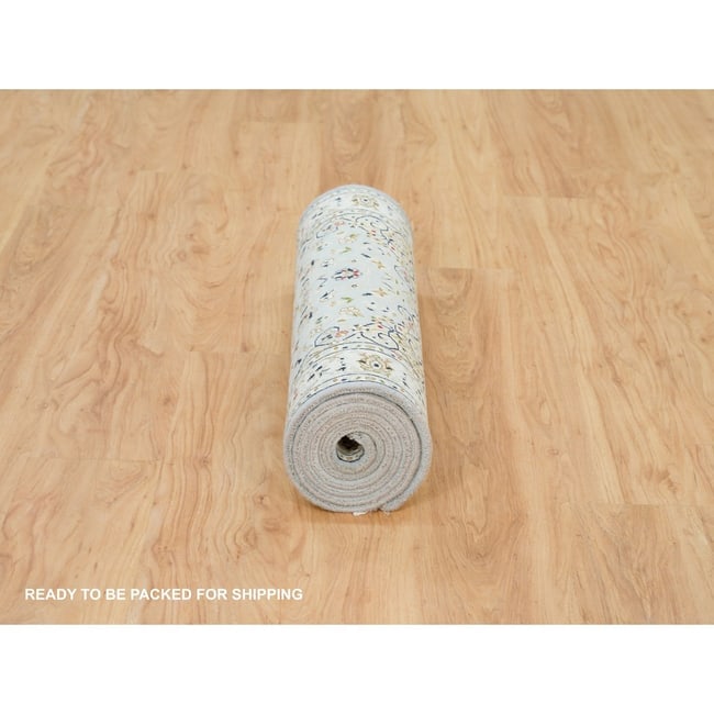 Gray Peshawar with Heriz All Over Design Pure Wool Runner Oriental Rug - 6