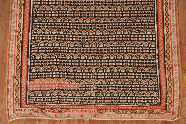 Pre-1900 Vegetable Dye Senneh Kilim Persian Rug 4x6 - 5