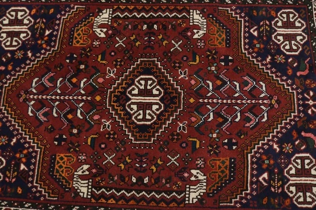 Brick Red Tribal 3'5X5 Shiraz Persian Rug - 7