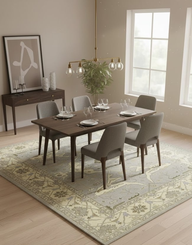 Pastel Gray Floral 10X14 Oushak Oriental Rug - 2