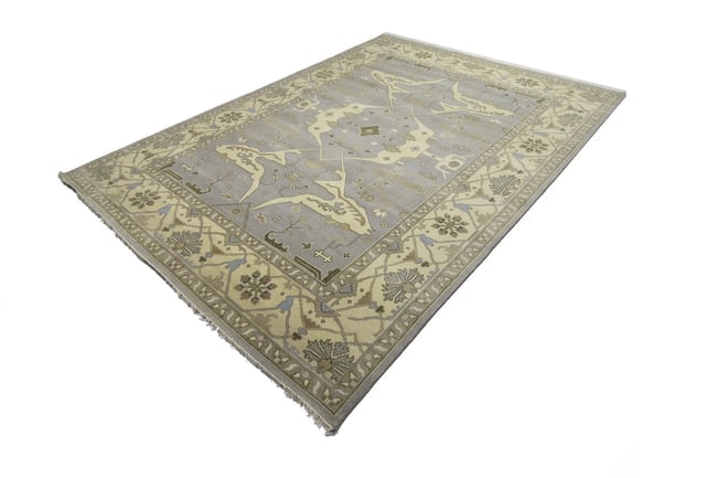 Pastel Gray Floral 10X14 Oushak Oriental Rug - 7