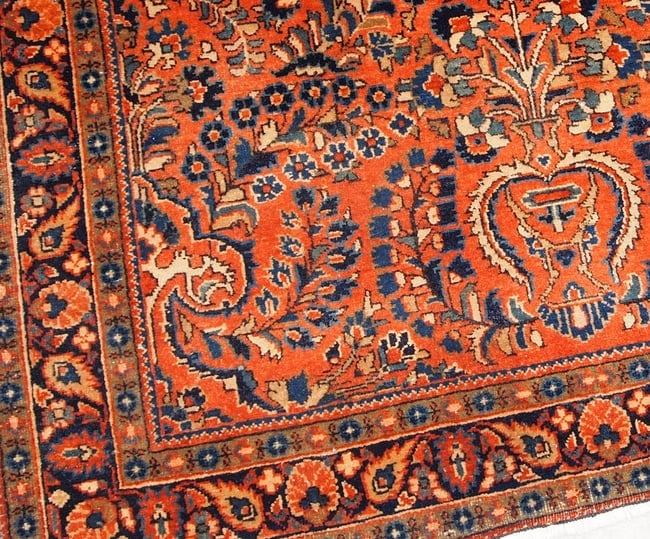 Handmade antique Persian Sarouk rug 3.3' x 5.4' ( 100cm x 164cm ) 1920s - 10