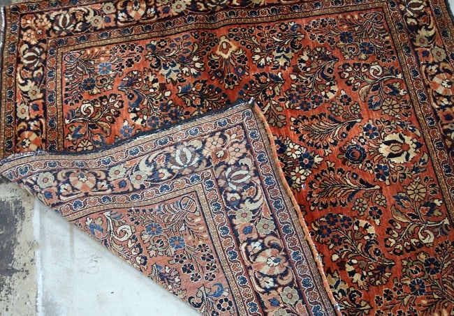 Handmade antique Persian Sarouk square rug 4.1'x 4.1' (125cm x 125cm) 1920s - 7