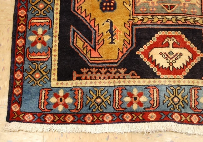 OLD,ANTIQUE CAUCASIAN LANKORAN KAZAK DESIGN CAUCASIAN RUG 4' 1" x 11' KORK WOOL - 3