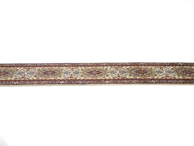 Cream Floral 3X19 Heriz Serapi Oriental Runner Rug - 7