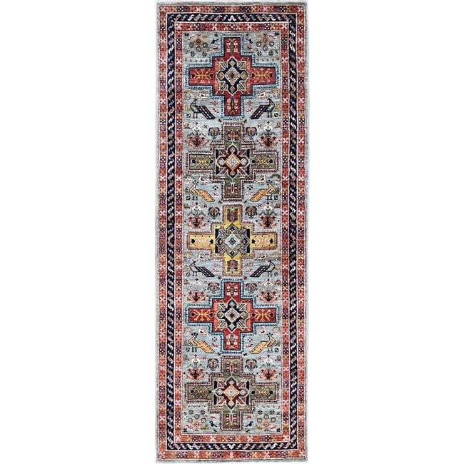 Blue Afghan Ersari Caucasian Design Revival Hand Knotted Soft Wool Rug: Title: Blue Afghan Ersari Caucasian Design Revival Hand Knotted Soft Wool Rug Description:This is a truly genuine one-of-a-kind. It has been Knotted for months and months in the centuries-old weaving