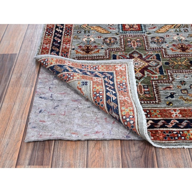 Blue Afghan Ersari Caucasian Design Revival Hand Knotted Soft Wool Rug - 3