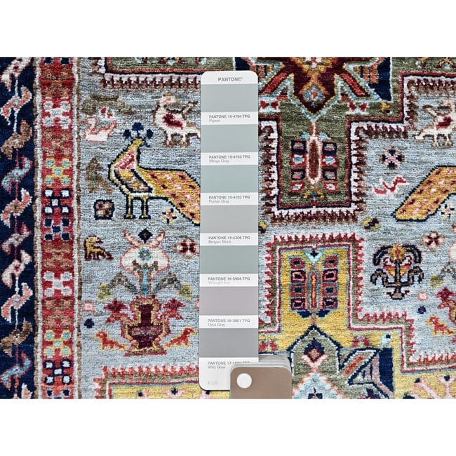 Blue Afghan Ersari Caucasian Design Revival Hand Knotted Soft Wool Rug - 4