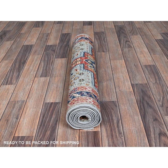 Blue Afghan Ersari Caucasian Design Revival Hand Knotted Soft Wool Rug - 5