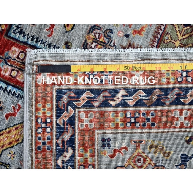 Blue Afghan Ersari Caucasian Design Revival Hand Knotted Soft Wool Rug - 7