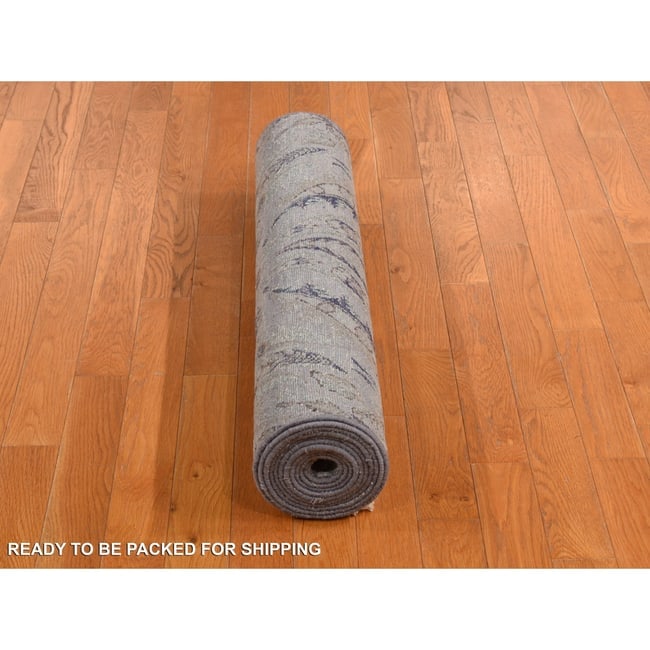 Blue, Modern Design, Organic Wool Hand Knotted, Oriental Rug - 5