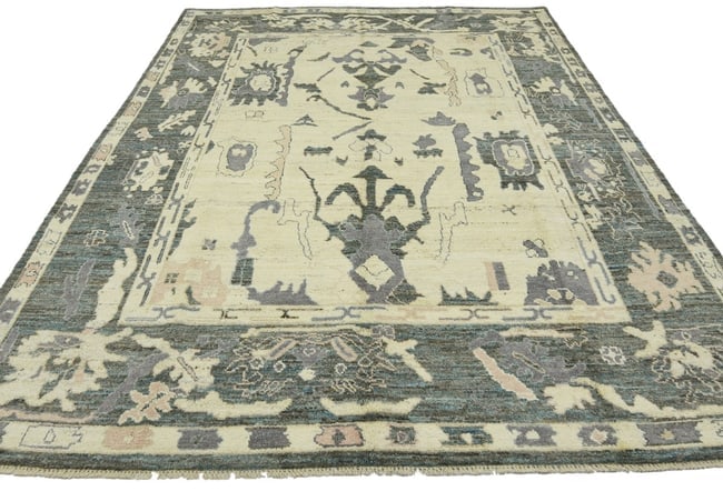 Cream Floral Oushak Peshawar 8X10 Pakistan Oriental Rug - 3
