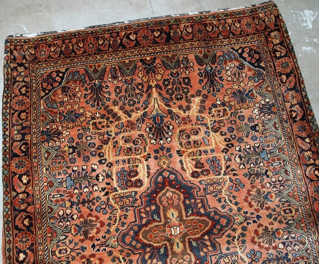 Handmade antique Persian Sarouk rug 3.4' x 5.3' ( 103cm x 161cm ) 1920s - 4