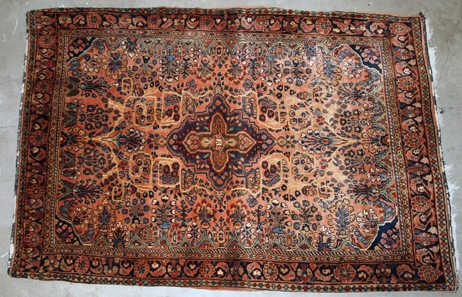 Handmade antique Persian Sarouk rug 3.4' x 5.3' ( 103cm x 161cm ) 1920s - 5