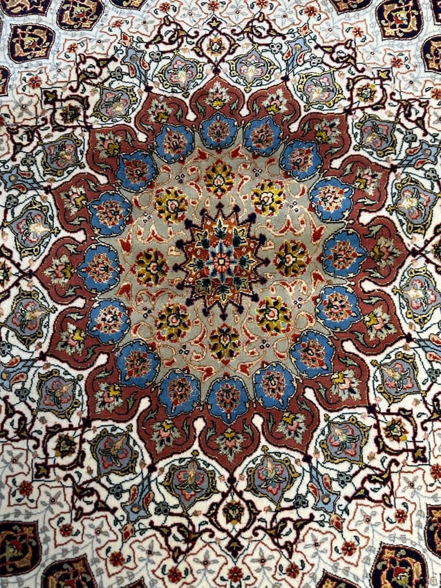 Very Fine Hand Knotted Persian Silk&Wool 60 Raj Tabriz Rug 8.2x8.2 ft - 3