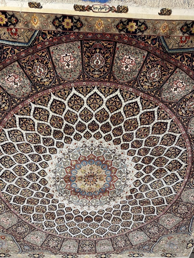 Very Fine Hand Knotted Persian Silk&Wool 60 Raj Tabriz Rug 8.2x8.2 ft - 5