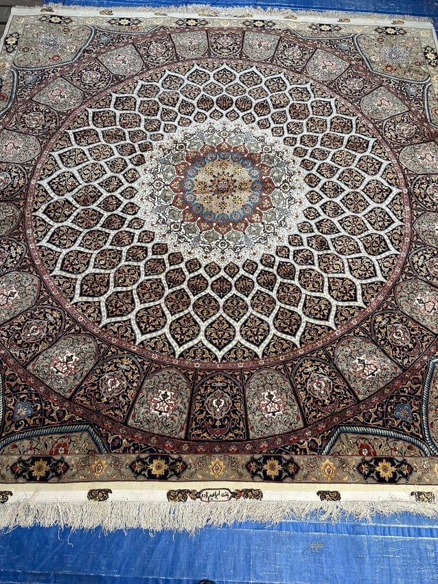 Very Fine Hand Knotted Persian Silk&Wool 60 Raj Tabriz Rug 8.2x8.2 ft - 7